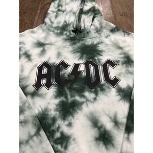 AC/DC Rock Band Tie Dye Graphic Hoodie Sweatshirt Pullover Green Mens Size Large